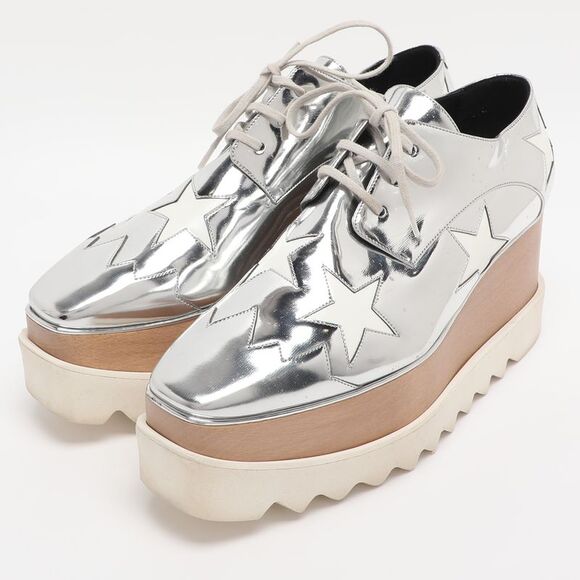 Stella Mccartney Metallic Silver Faux Leather Elyse Star Platform Derby Size 40 - Picture 2 of 7